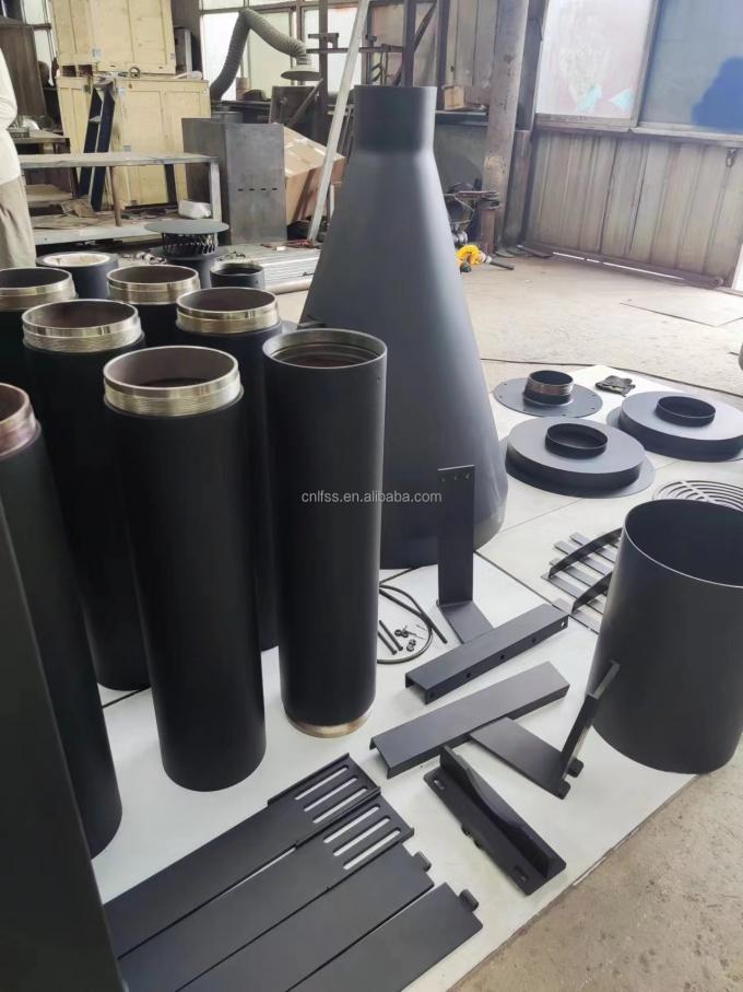 Hochwertiges schwarzes modernes Tisch europäischer Stil Luxus Glas Kunst Drehkamin Runder Möbel aus Kohlenstoffstahl 0