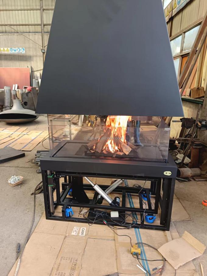 Stil Kohlenstoffstahl Tisch Fernbedienung Glas Kunst Kamin Freistehend Exklusiv europäischer Premium Schwarz Modern 4