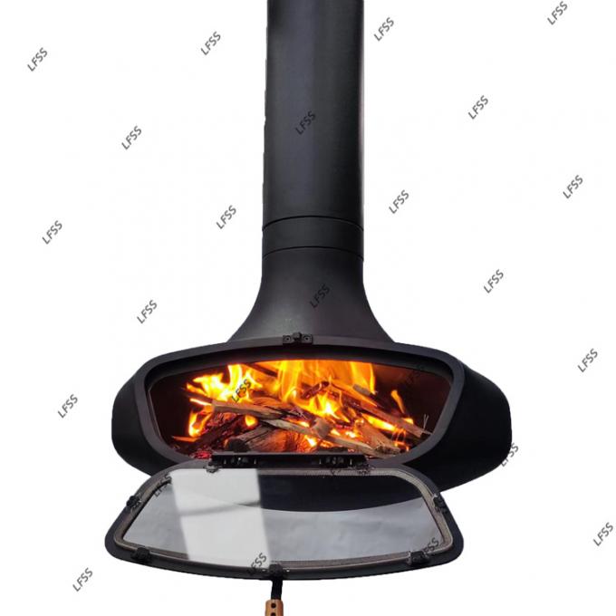 Aufgehängter Holz-Schwarz Kamin brennend Dachkamin Innen Stahl Sonderanfertigung 21