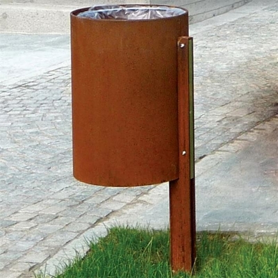 Outdoor Antique Looks Round Metal Litter Bins Corten Steel Urban Trash Can