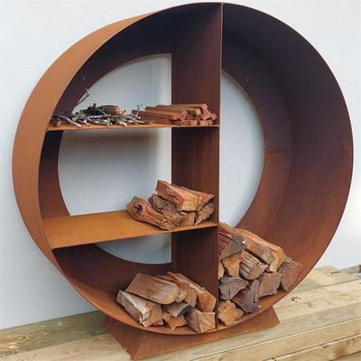 120cm Decorative Rustic Circular Log Store Corten Steel Firewood Holder